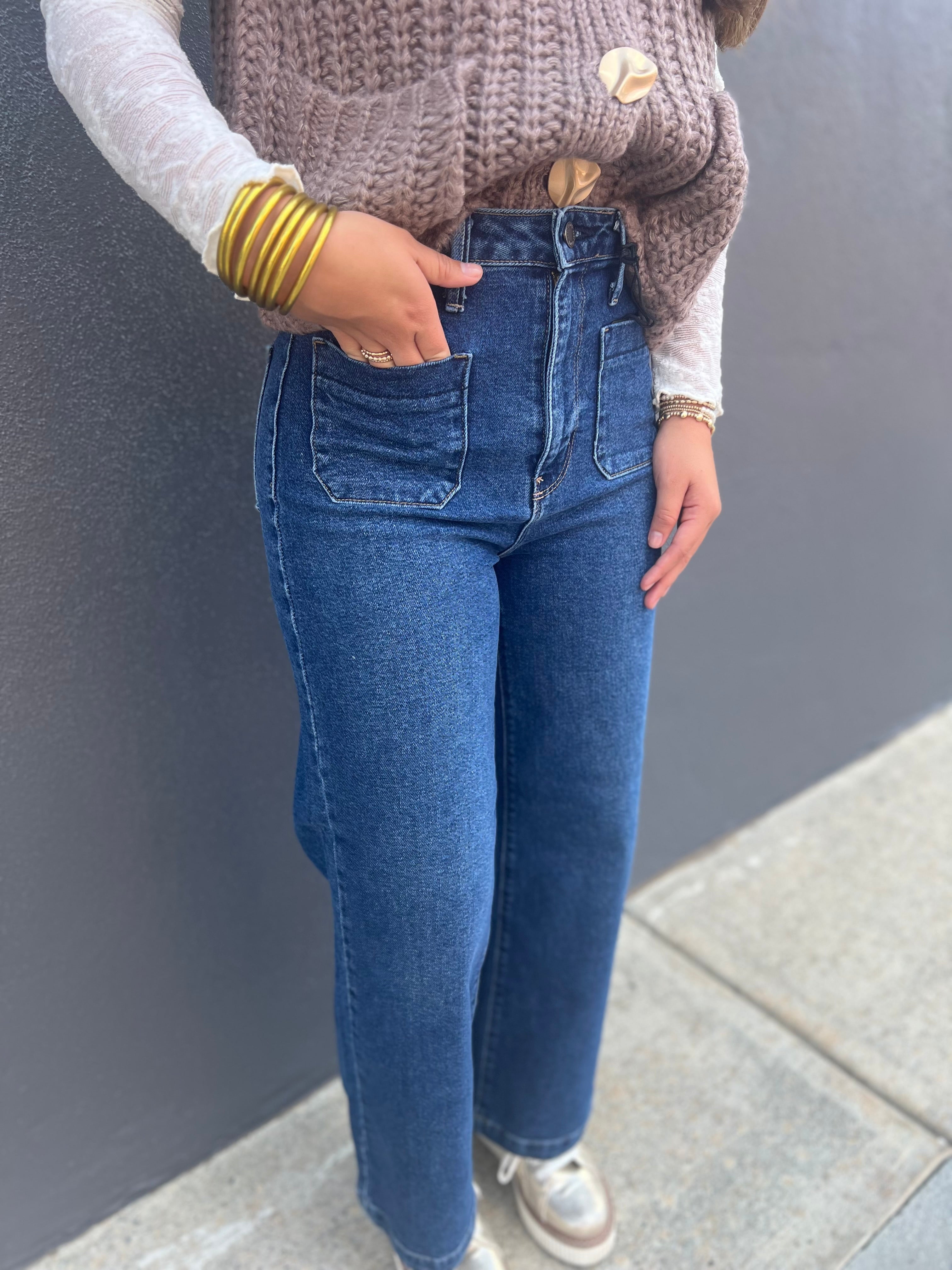 DARK DENIM PATCH POCKET JEANS
