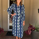 AVA DRESS - IKAT STRIPE - NAVY