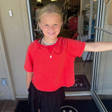 GIRLS WASHED KNIT SWEATSHIRT - RED