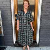 GEOMETRIC SHIRT DRESS - BROWN