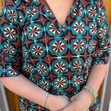 GEOMETRIC SHIRT DRESS - BROWN