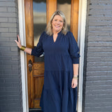 NAVY TEXTURED TIERED MIDI