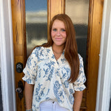 WILLOW VINE RUFFLE TOP - BLUE
