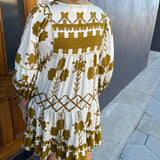 TRIBAL PRINT DRESS - MUSTARD GREEN
