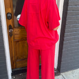 RED SLUB PANT SET
