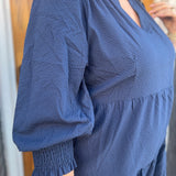 NAVY TEXTURED TIERED MIDI