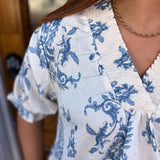 WILLOW VINE RUFFLE TOP - BLUE