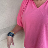 BUBBLE SLEEVE SEERSUCKER - PEONY