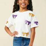 GIRLS GAMEDAY BOW T-SHIRT PUR/GLD