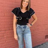 RUFFLE SLEEVE TOP - BLACK