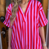 TWO-TONE STRIPE MIDI - RED/PINK