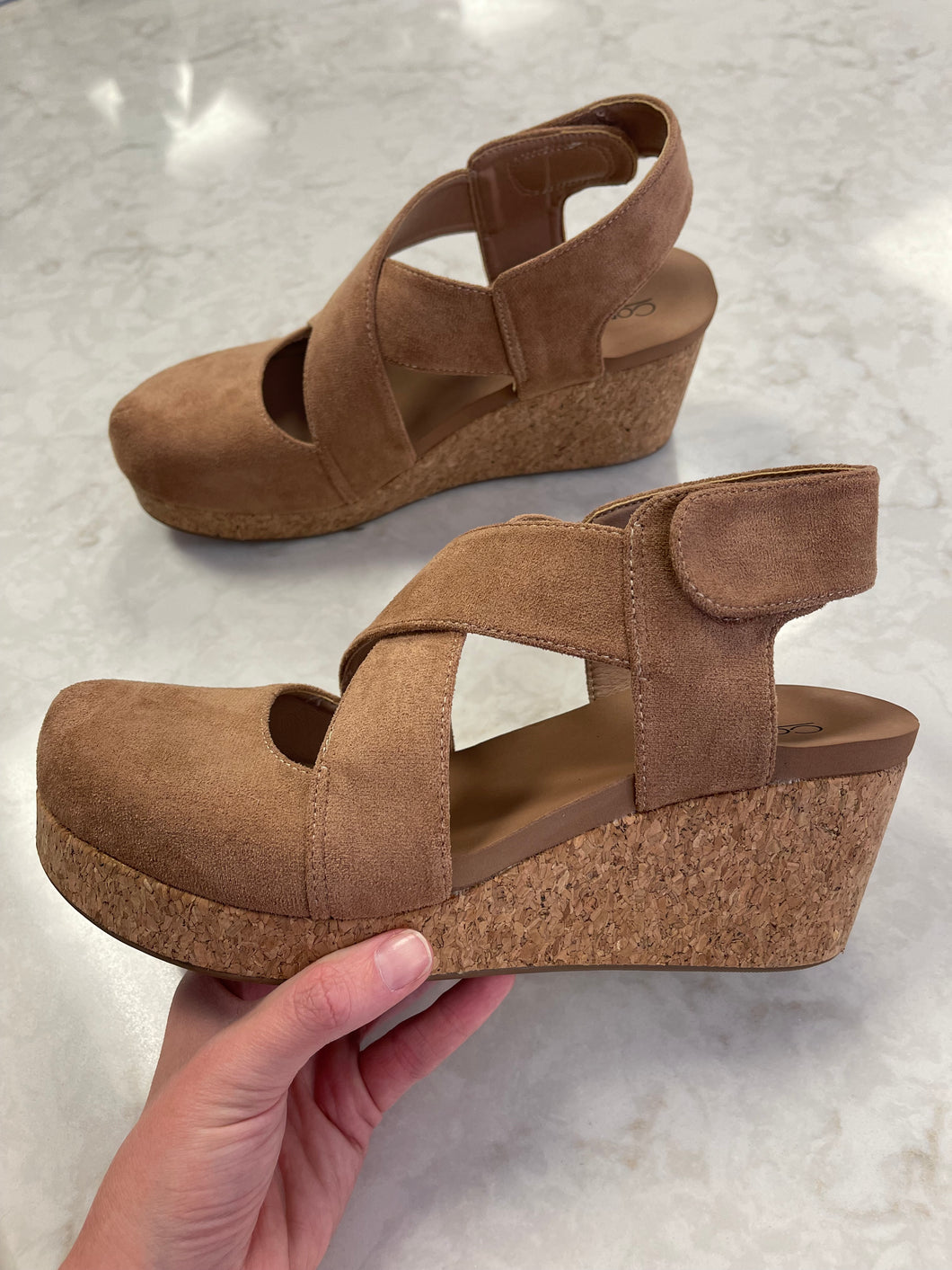 CAMEL FAUX SUEDE WEDGE