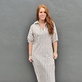 BLAKELY STRIPE DRESS - BROWN/WHT