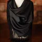 SOLID FRINGE SCARF - BLACK