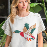 THE DUCK GRAPHIC SWEATER - CREAM