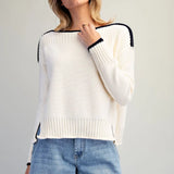 OATMEAL CONTRAST TRIM SWEATER