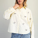 EMBROIDERED DUCK BUTTON DOWN - CREAM