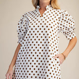 RUFFLE NECK MINI DRESS - BROWN