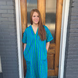 TWO-TONE STRIPE MIDI - GRN/BLU