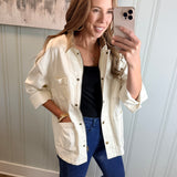 CORDUROY COLLAR BARN JACKET - ECRU