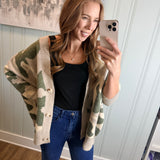 THE KAYLEIGH CAMO CARDIGAN  - TAUPE