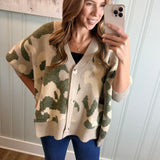 THE KAYLEIGH CAMO CARDIGAN  - TAUPE
