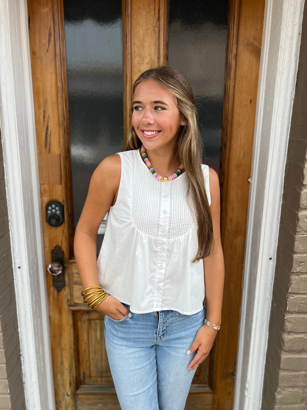 CROPPED WHITE BUTTON DOWN