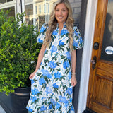 FLORAL PRINT MIDI DRESS - ROYAL