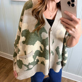 THE KAYLEIGH CAMO CARDIGAN  - TAUPE