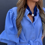 THE BISHOP PINSTRIPE DRESS - BLUE