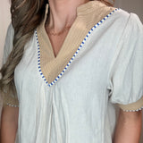 LINEN BLEND TOP - OATMEAL