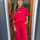 RED SLUB PANT SET