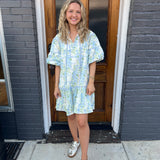 FLORAL BREEZE BABYDOLL DRESS - BLUE