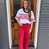 'GEORGIA' T-SHIRT TOP - WHT/RED