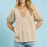 LINEN BLEND TOP - OATMEAL