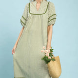 OLIVE STRIPED MIDI DRESS