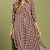 GINGHAM CHECK DRESS - RED/BRN