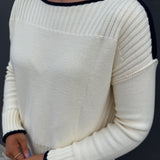OATMEAL CONTRAST TRIM SWEATER