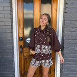 THE EMBROIDERED SHORTS SET - BROWN