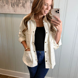 CORDUROY COLLAR BARN JACKET - ECRU