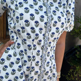 RORY FLORAL FOULARD DRESS - NAVY