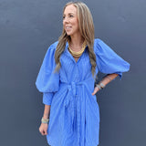 THE BISHOP PINSTRIPE DRESS - BLUE