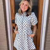 RORY FLORAL FOULARD DRESS - NAVY