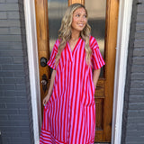 TWO-TONE STRIPE MIDI - RED/PINK