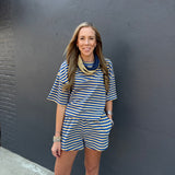 STRIPED BOXY TEE - ROYAL/YELL