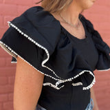 RUFFLE SLEEVE TOP - BLACK