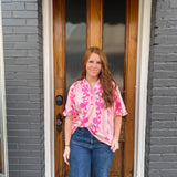 COLLARED FLORAL PRINT TOP - PINK