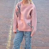 BOXY 'HEARTS' SWEATER - PINK/TEAL