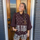 THE EMBROIDERED SHORTS SET - BROWN