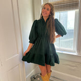 RUFFLE TRIM BABYDOLL DRESS - GREEN
